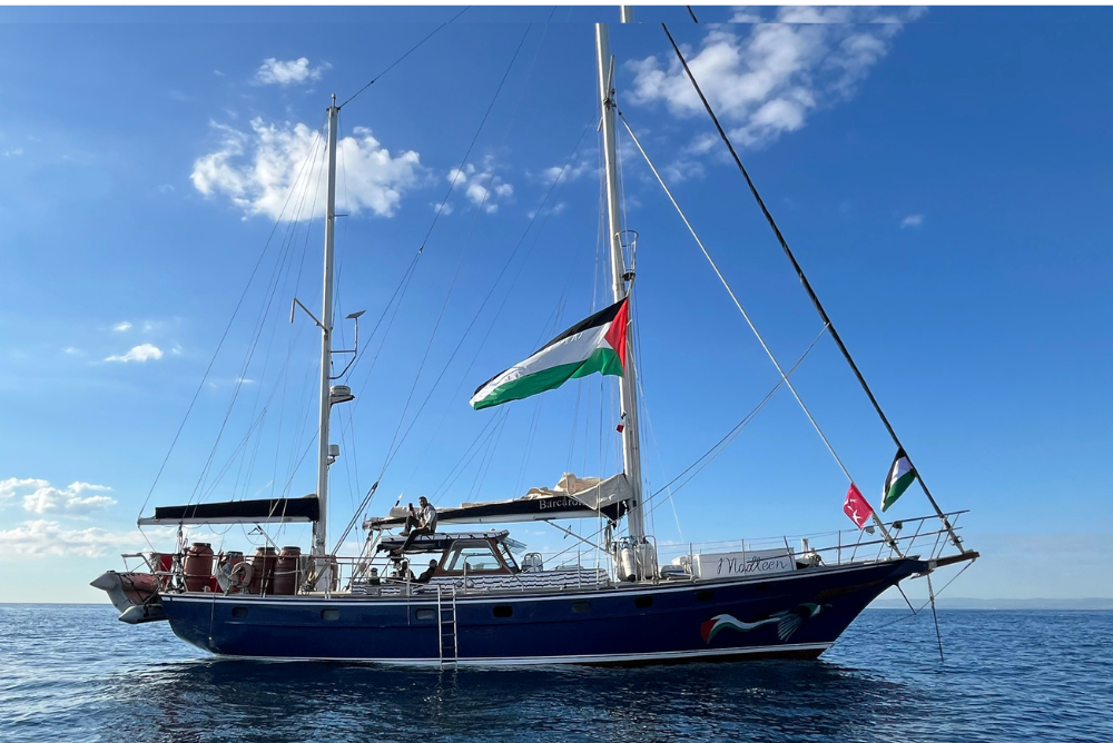 A yacht in the Sumud flotilla to Gaza, 2025